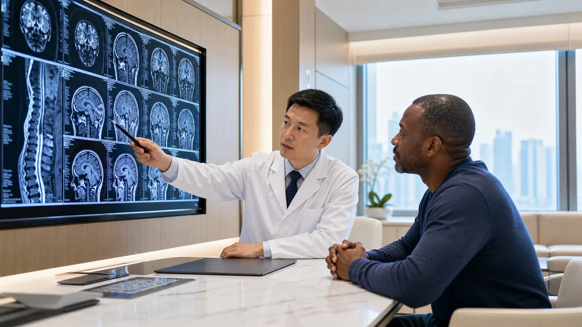 Neurologist reviewing brain and spine imaging