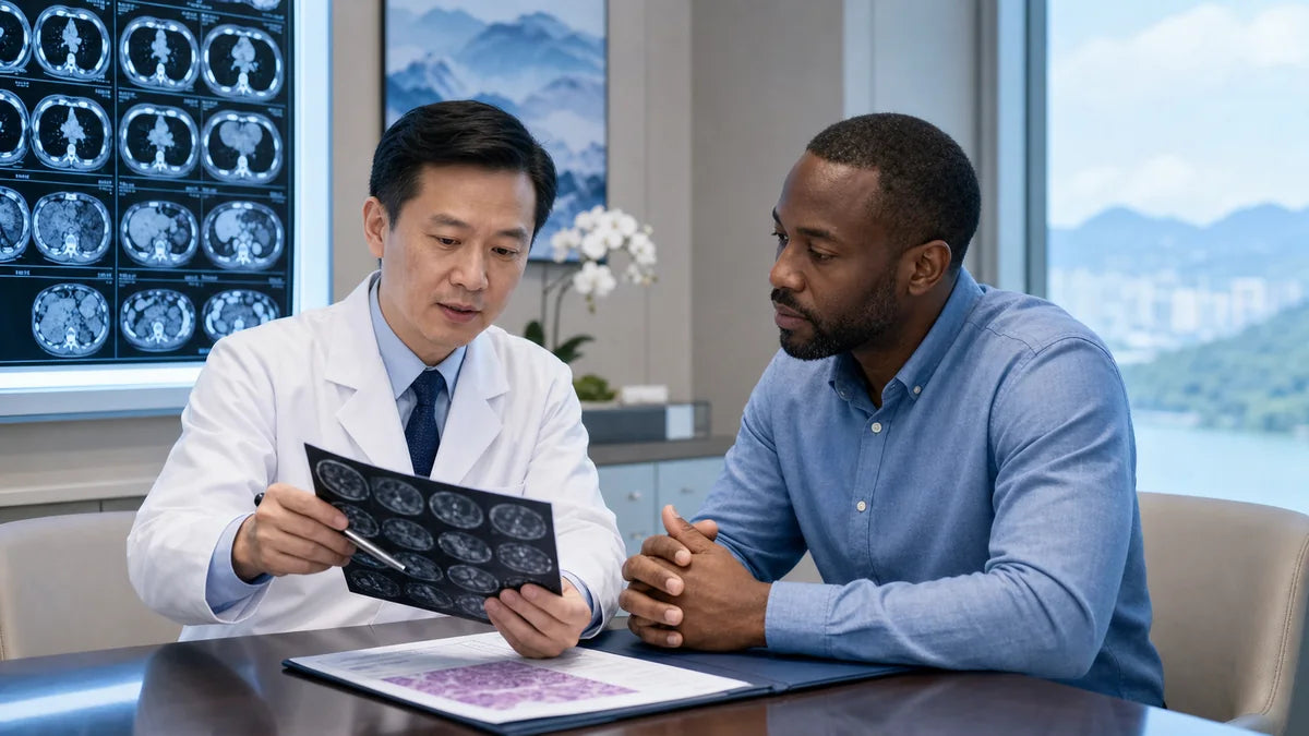 Oncology specialist reviewing medical imaging
